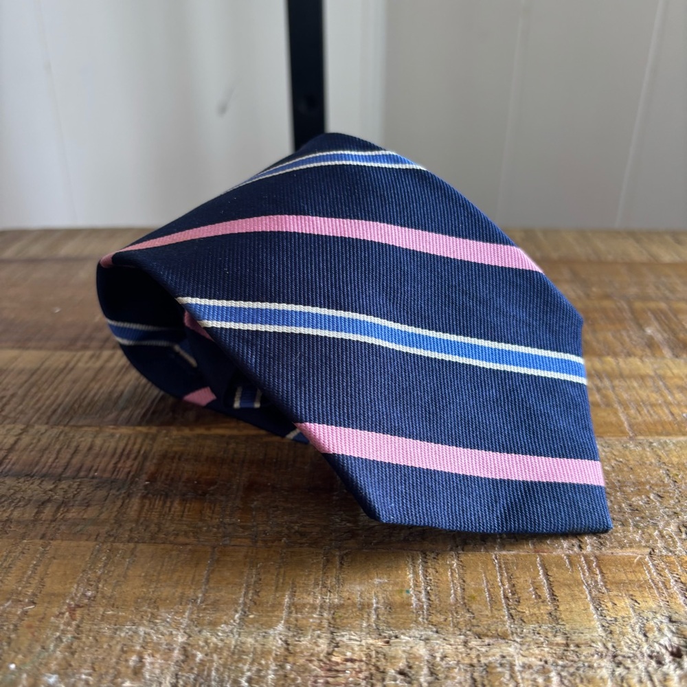 Vtg Polo Ralph Lauren Blue Pink Diagonal Stripe Silk Tie 57.5” Long 3.5” Wide